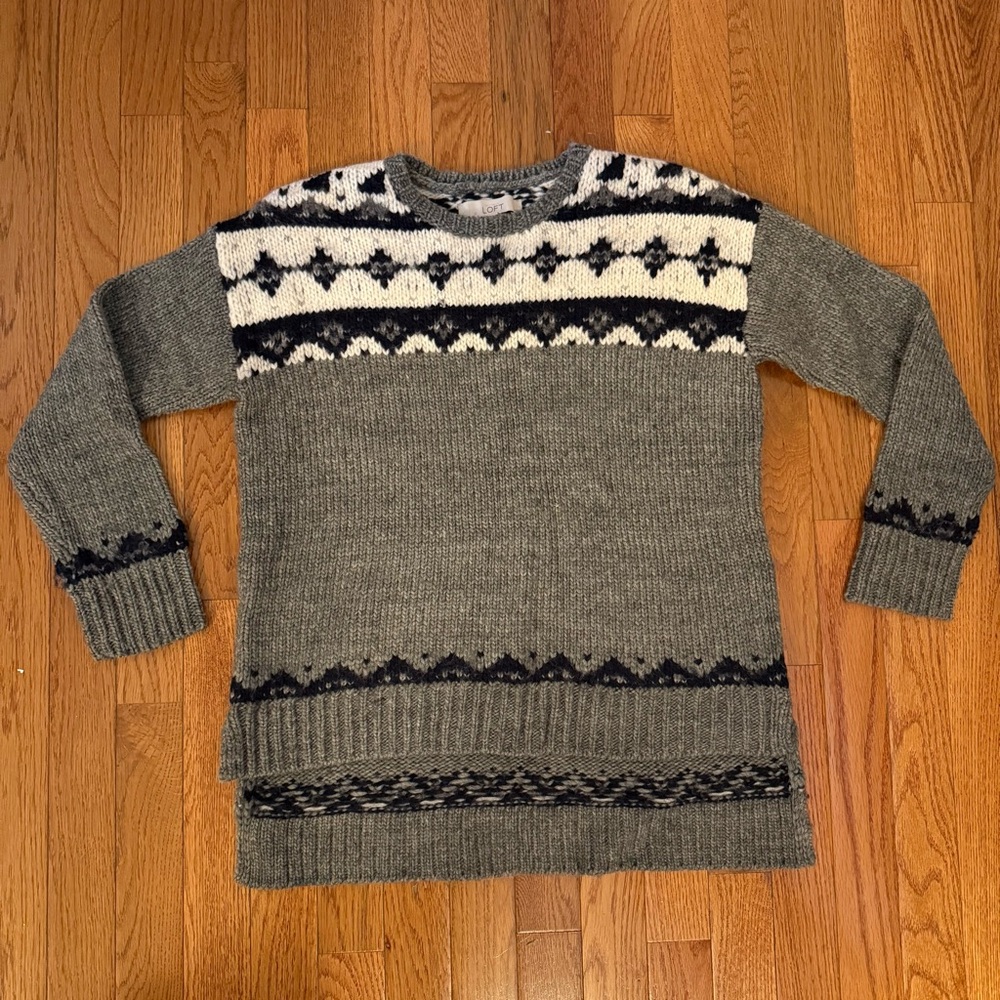 LOFT Women’s Fair Isle Knit Patterned Crewneck Sweater